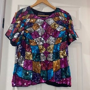 Vintage Multicolored Joseph Le Bon Sequined Silk short-sleeve. Size S
